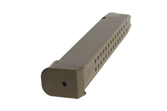 Glock high capacity OEM 9mm Gen 5 G17 pistol magazine with Plus 2 base plate and ODG polymer body with steel reinforced core.